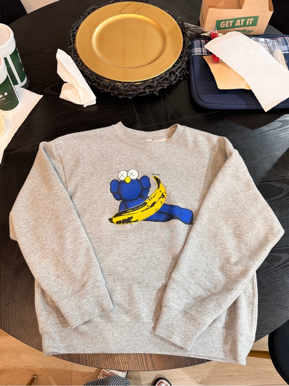 Uniqlo Gray Sweatshirt with Blue and Yellow Graphic